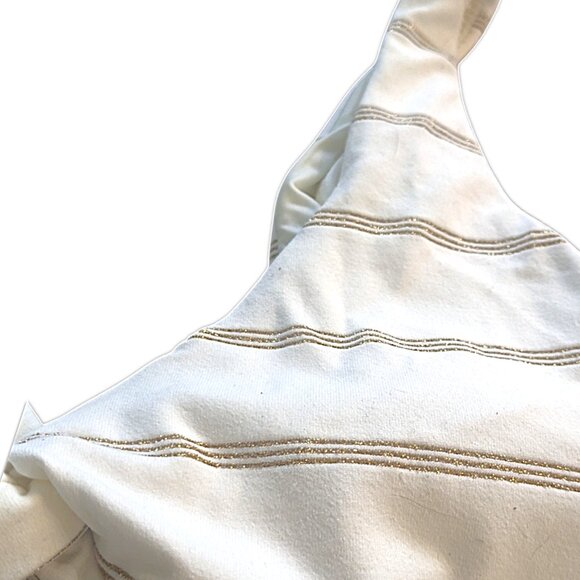 PQ Sz S 2-Piece Bikini Gold Striped Glitter Ruched Full Coverage Cream NWT - Picture 2 of 4